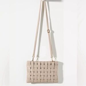 Anthropologie Cream Tan Lindy Woven Crossbody Clutch bag